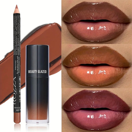 2pcs/Set Smooth Lip Liner+Lip Oil Set Lip Combo Waterproof Lip Liner  Makeup, Long-Lasting Moisturizing Lip Makeup Lip Plump Good Vibrations