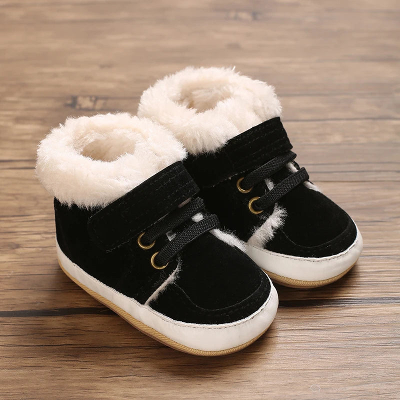 HAIZHIW 0-18M NEW Winter Baby Boys Girls High Tops Sneakers Rubber Anti-Slip Sole Fleece for Warmth Infant Newborn Shoes Good Vibrations