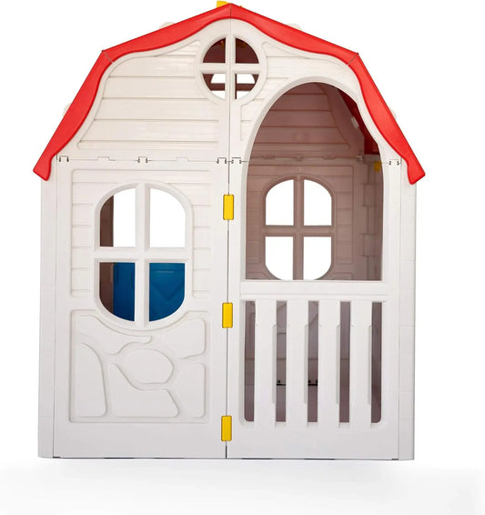 Classic Real Feel Cottage Compact Foldable Plastic Toddler Roomy Outdoor Playhouse for Children Ages 2 Years Old and Up, White Good Vibrations