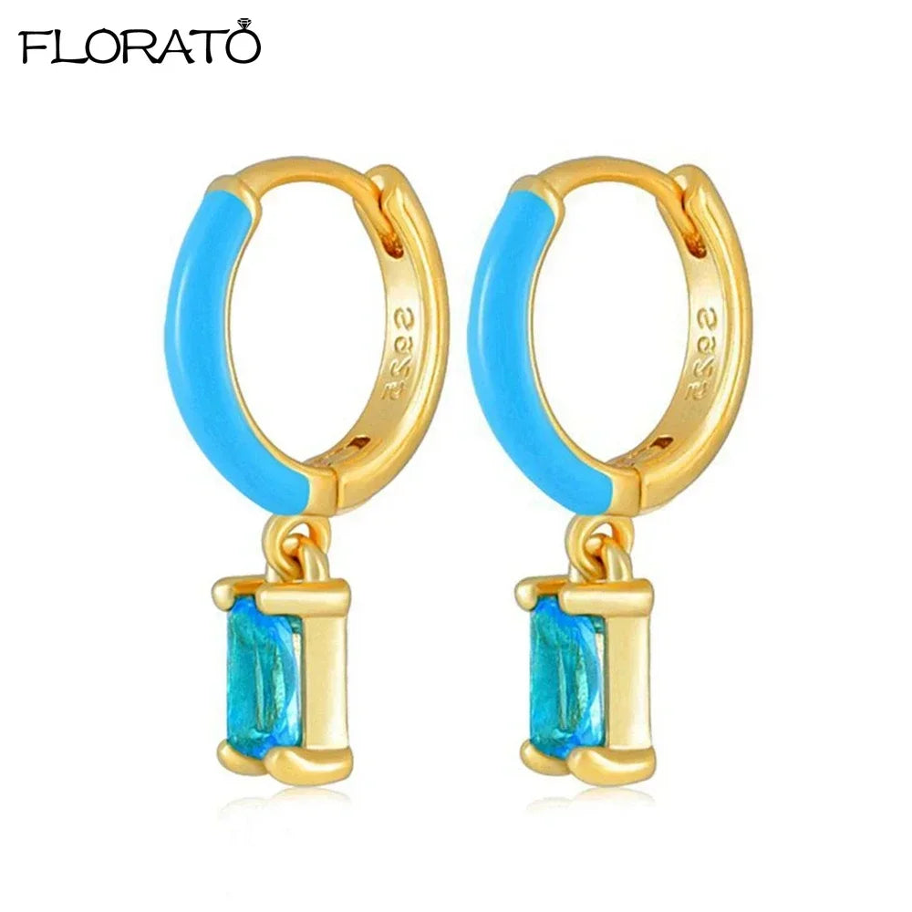 925 Sterling Silver Needle Summer Blue Earrings Trend 18K Gold Hoop Earrings for Women Fashion Puncture Jewelry Ear Accessories Good Vibrations