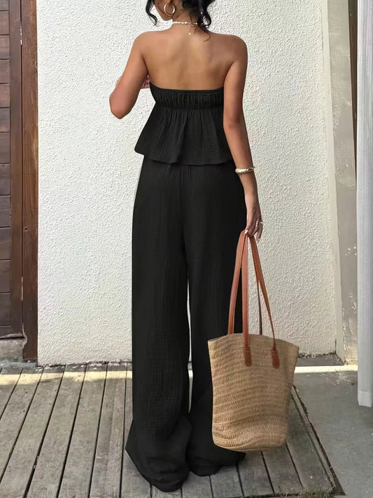 2 Piece Sets Woman Outfits, New Women's Casual Two-Piece Lace Up Top and Pants Good Vibrations