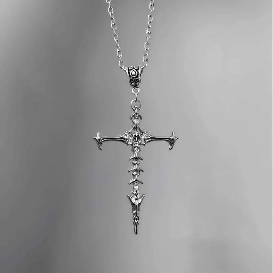 Bone cross necklace, Gothic jewelry, Alien, retro, Death cross, witchcraft accessory, alternative, pagan, cross Choker For Women