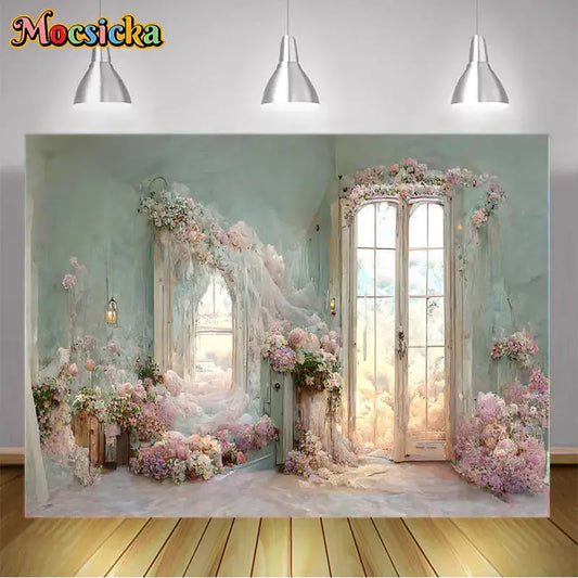 Wedding Floar Photography Backdrop Wooden Door Flower Woman Maternity Portrait Photo Shoot Banner Studio Background Photocall Good Vibrations