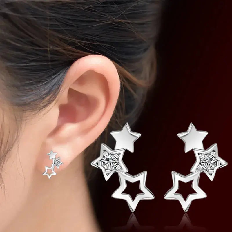 Real 925 Sterling Silver Jewelry Sets for Women Charm Star Pendant Necklace Earrings Set Fashion Party Jewelry Gift Wholesale Good Vibrations