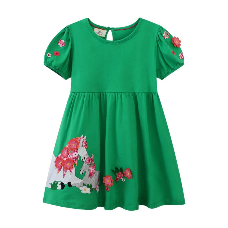 Jumping Meters 2-7T Animals Embroidery Applique Summer Dots Lovely Children's Girls Dresses Birthday Party Cute Baby Clothing Good Vibrations