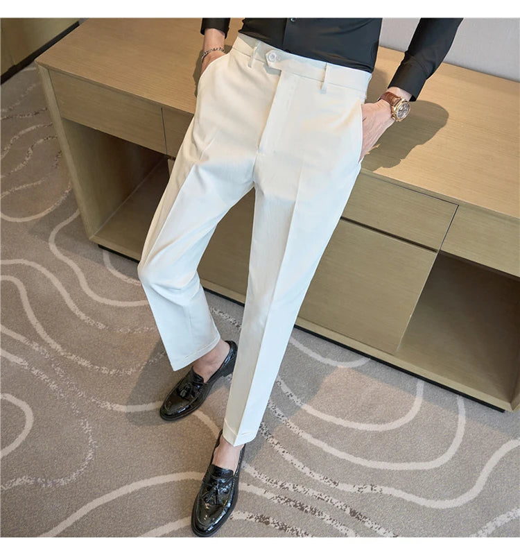 Men Suit Pants 2025 Elastic Slim Fit Formal Dress Pants Solid Casual White Trousers Pantalon Homme Wedding Party Men Clothing Good Vibrations