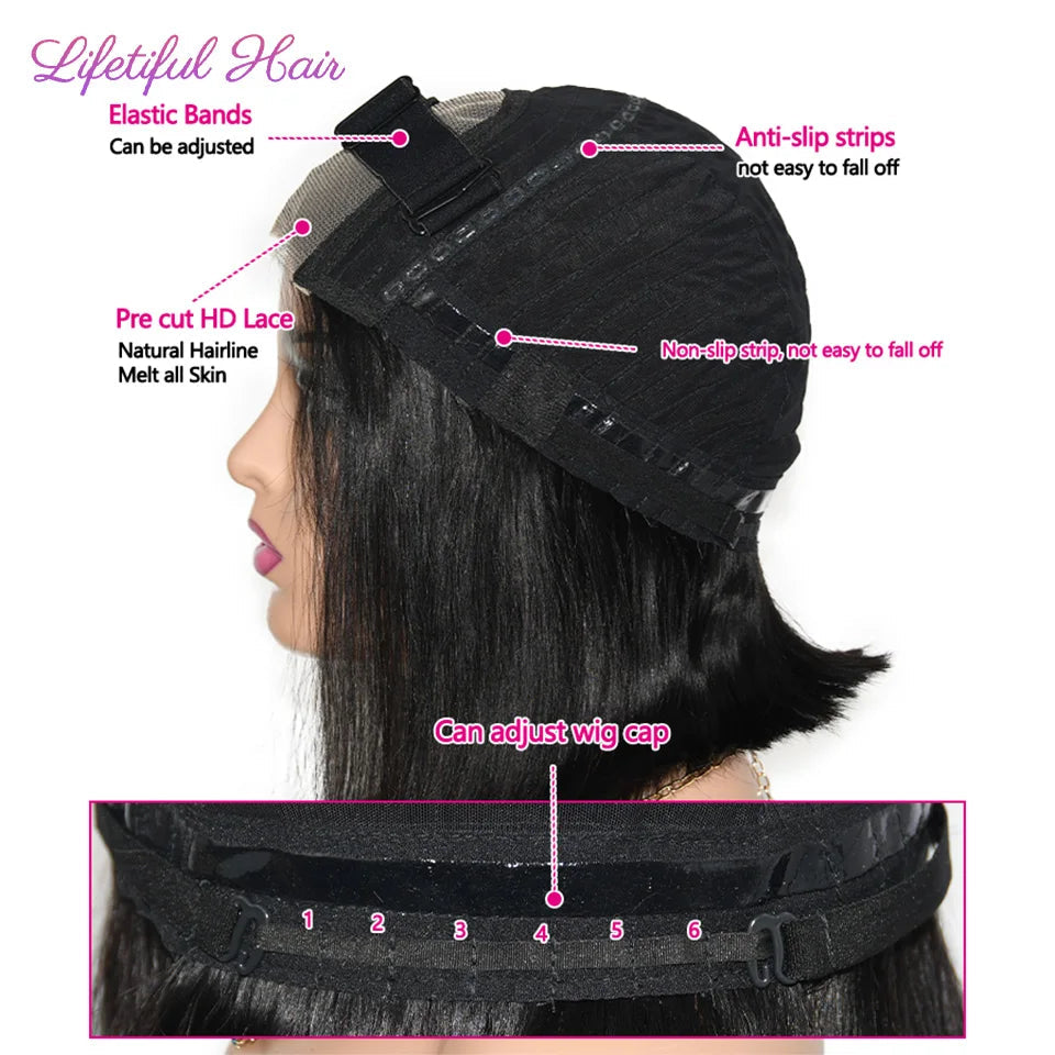 Glueless Bob Hair Wig Human Hair Ready To Wear Straight Transprent 4x4 Lace Closure Wigs For Women Glueless Wigs Human Hair Good Vibrations