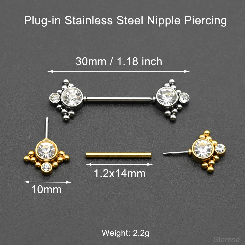 1 Pair 16G 1.2x14mm Plug-in Stainless Steel Barbell Piercing Sexy Women Nipple Piercing Jewelry Unthreaded Nipple Rings No Screw Good Vibrations Adult Super Store