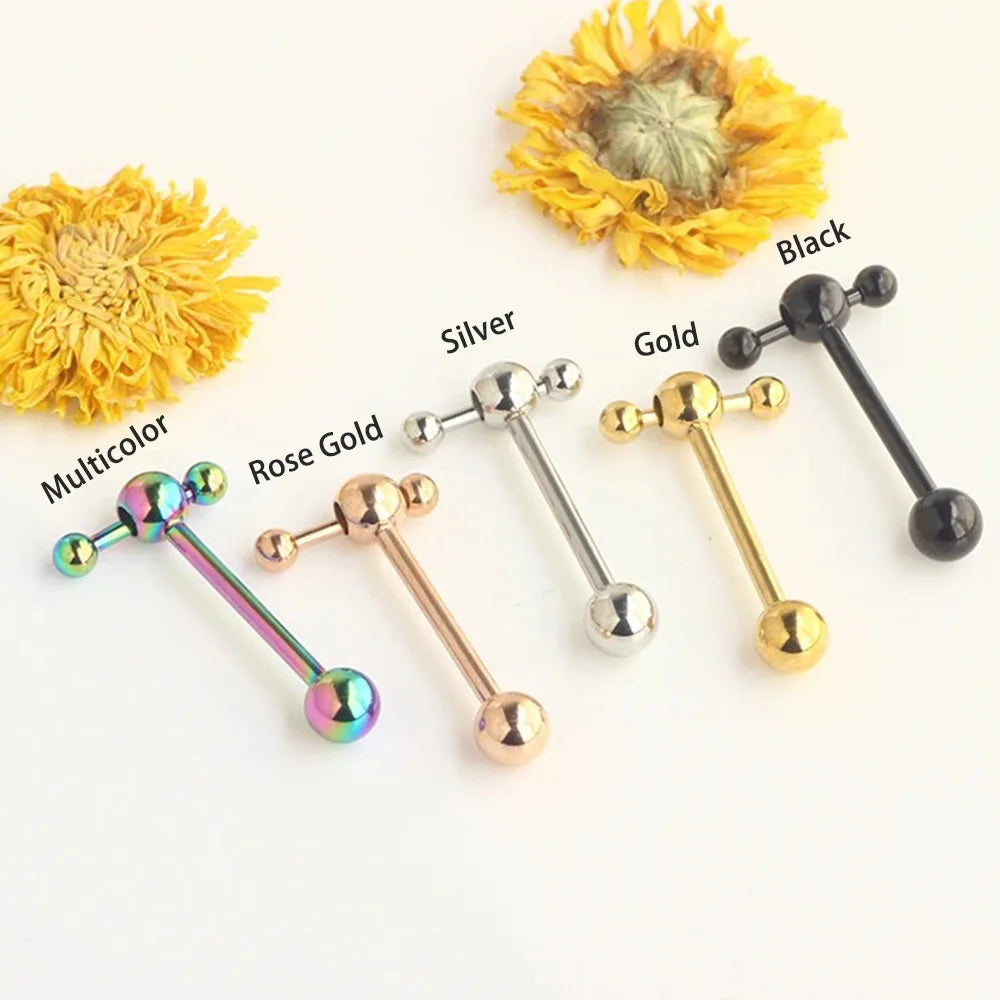 1pc 316L Stainless Steel Tongue Ring for Women Men Simple Round Circle Piercing Tongue Studs White Gold Color Body Jewelry Gift Good Vibrations Adult Super Store