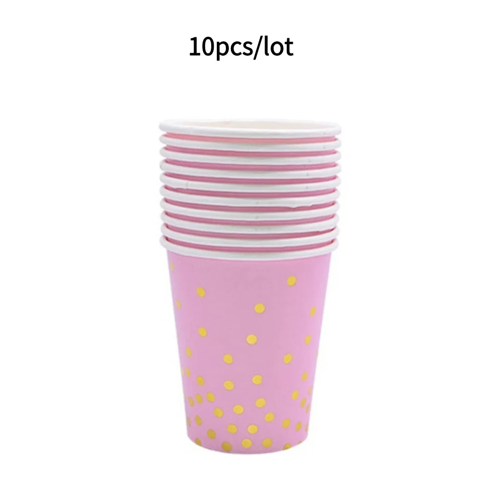 10PCS Colored Paper Cups Gold Dot Pink Blue Disposable Cup Wedding Birthday Party Disposable Tableware Disposable Paper Cup Set Good Vibrations