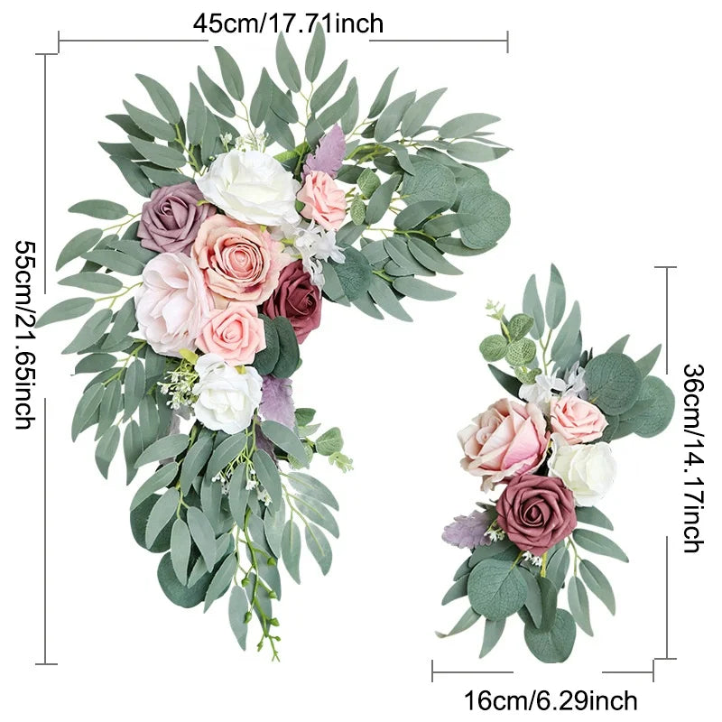 2pc Rose Artificial Flower Wedding Arch Flower Arrangement Country Wedding Ceremony Floral Garland Reception Backdrop Decoration Good Vibrations