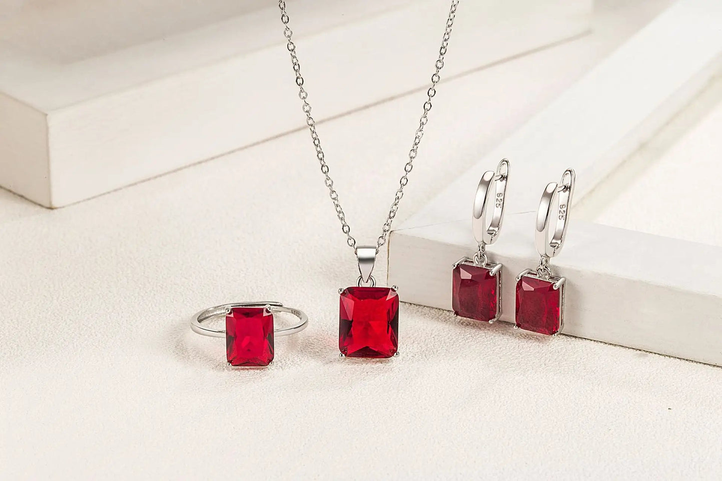 925 Sterling Silver Elegant Jewelry Sets Ring Earrings Necklace For Women Rectangle Geometry Zircon Wedding Accessories Good Vibrations Adult Super Store