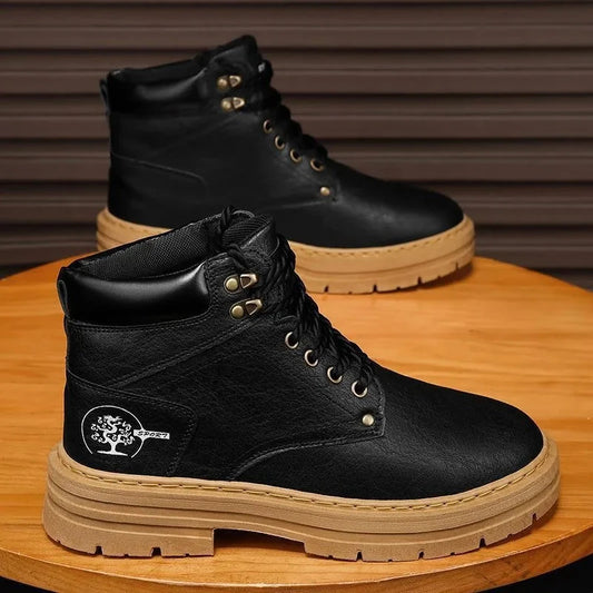 Autumn Fashion Brown Men's Ankle Boots 2025 Comfortable Platform Leather Boots Men Non-slip Work Boots for Men Botas Para Hombre Good Vibrations