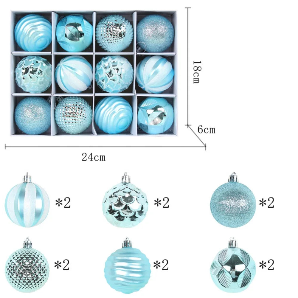 12PCS High-quality Plastic Christmas Ball Set 6CM Suspensable Xmas Ornament Ball 6 Colors Xmas Baubles Scene Supplies Good Vibrations