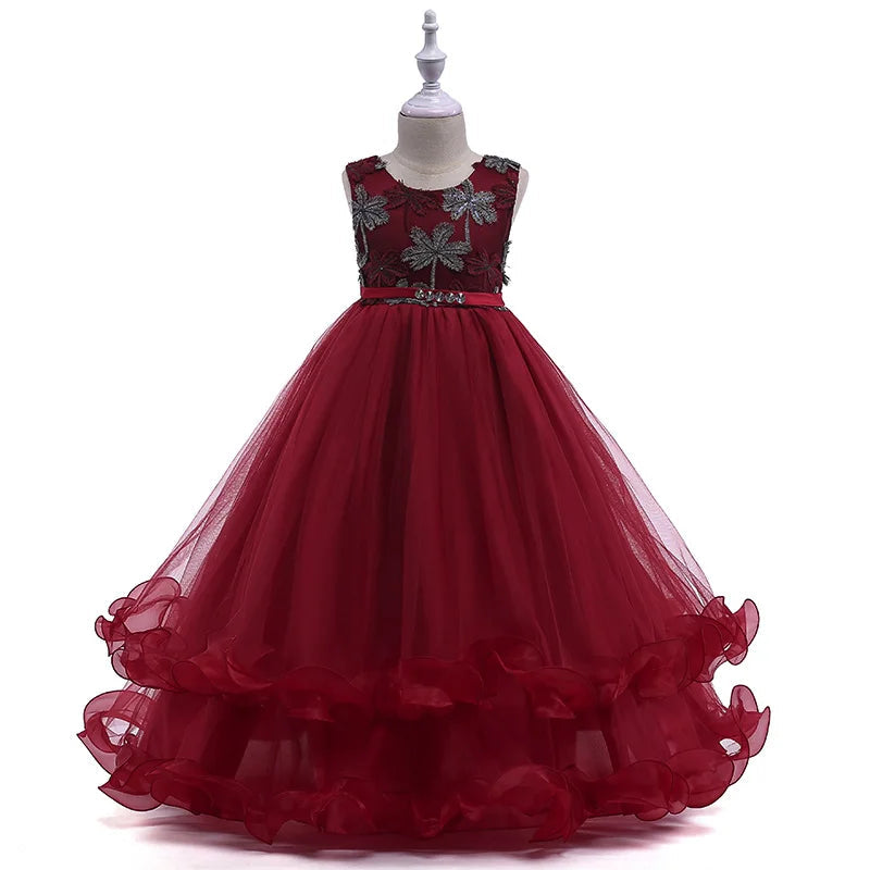 Elegant Bridesmaids Flower Party Girls Dress Embroidery Birthday Wedding Princess Dresses For Girls School Evening Prom Costumes Good Vibrations