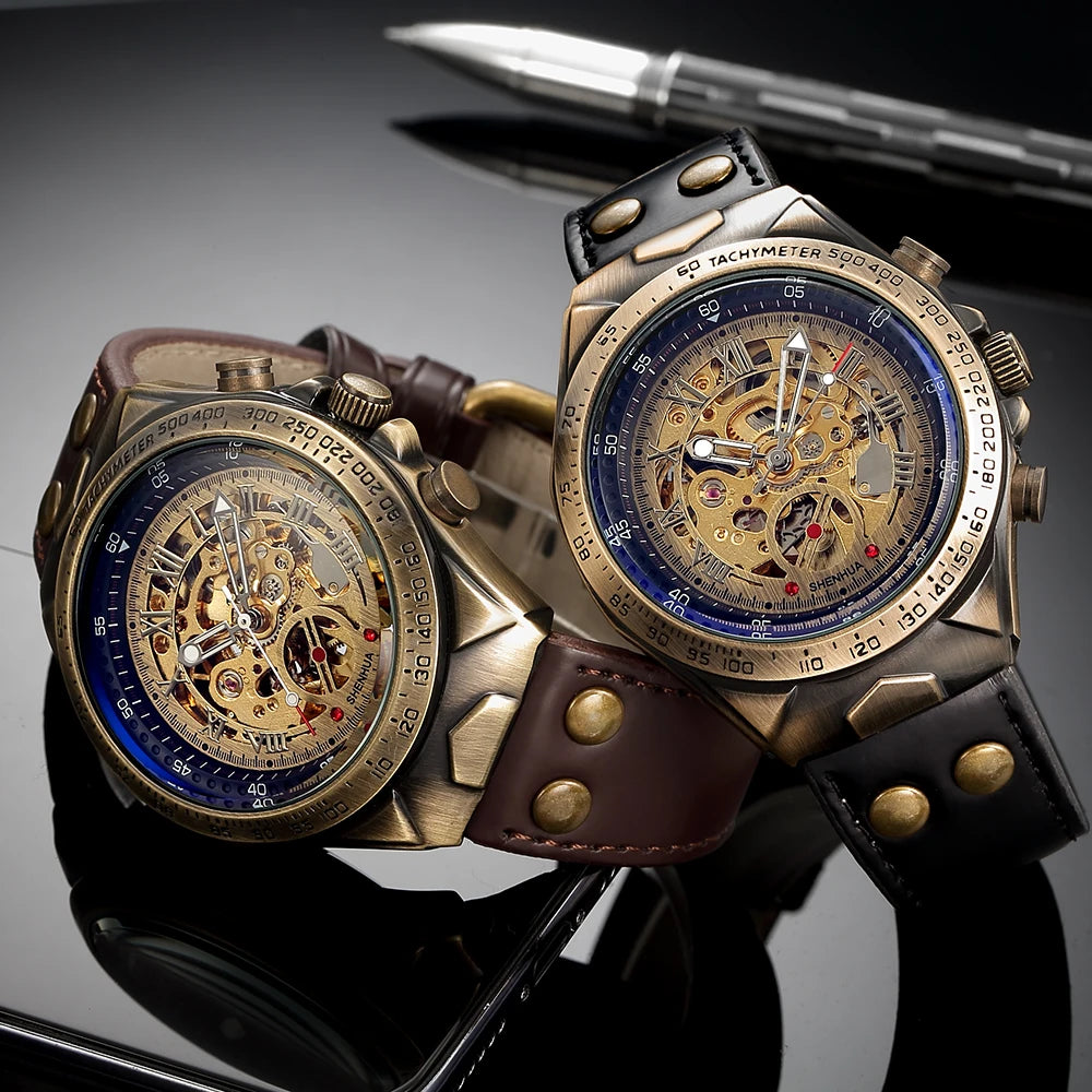 Wrist Watch For Men Waterproof Automatic Mechanical Watch Men's watch Retro montre homme with Genuine Leather relogio masculino Good Vibrations