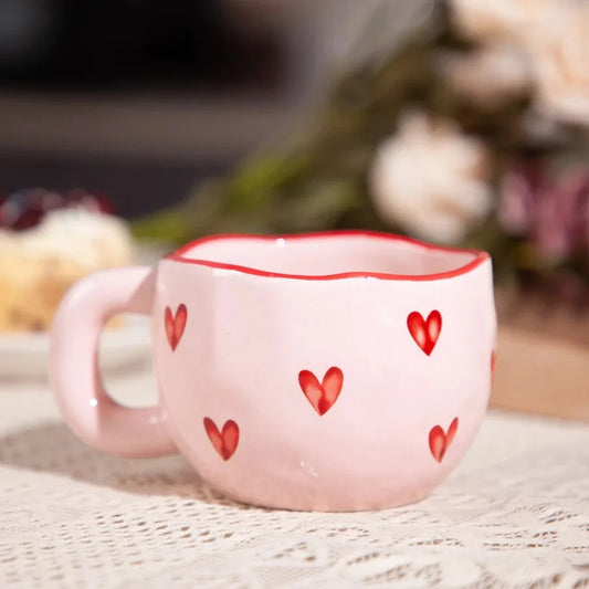 Creative Hand-painted Love Ceramic Mug, Cute Breakfast Milk Cup, Office High-value Coffee Mugs, Christmas Gift Couple Water Cups Good Vibrations