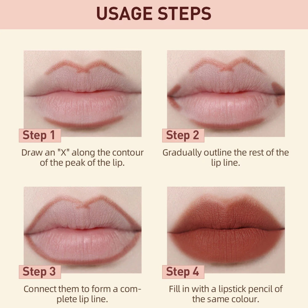QIBEST Matte Nude Lipstick Pen Long Lasting Lipliner Lip Pencil Waterproof Lip Liner Contour Sexy Red Lip Makeup Set For Women Good Vibrations