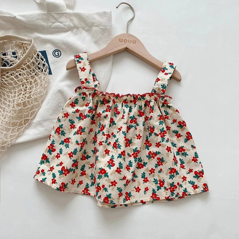 Girls Outfit Sets Summer Kids Casual Clothing For Girls Fragmented Suspender Skirt+Shorts Children's Baby Girl Clothing Good Vibrations