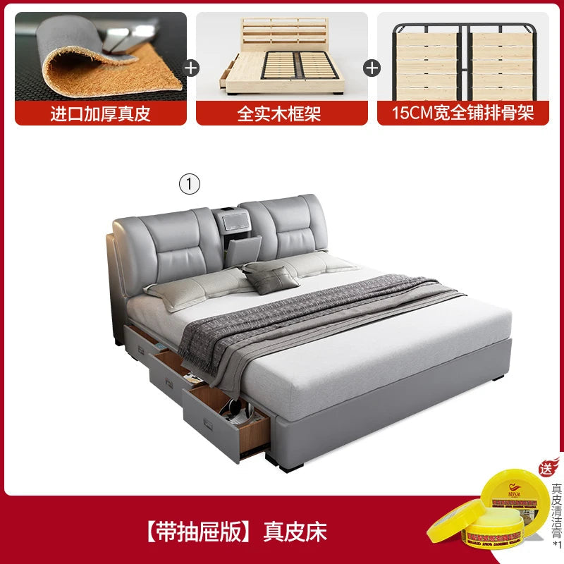 King Upholstered Beds Minimalist Frames Children Bedroom Beds Multifunctional Headboard Meubles De Chambre Home Furniture Good Vibrations