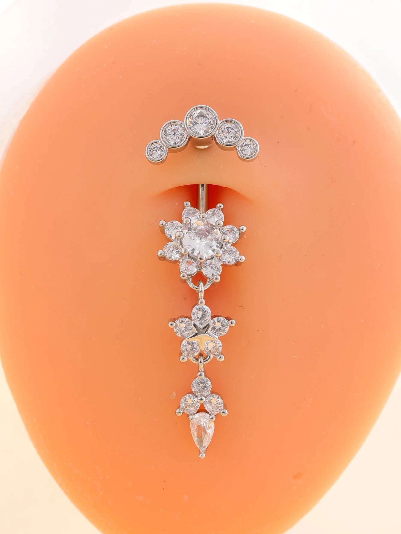 Gold Color Stainless Steel Belly Button Ring Long Dangled Flower CZ Crystal Navel Belly Piercing Rings for Women Sexy Jewelry Good Vibrations Adult Super Store