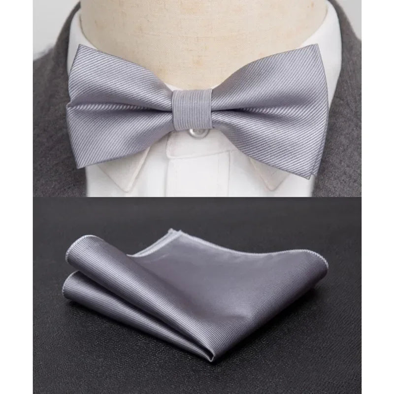 Mens Bowtie Cravat Set Solid Black Pink Red Fashion Butterfly Ties for Men Handkerchief Party Man Gift Wedding Dress Accessories