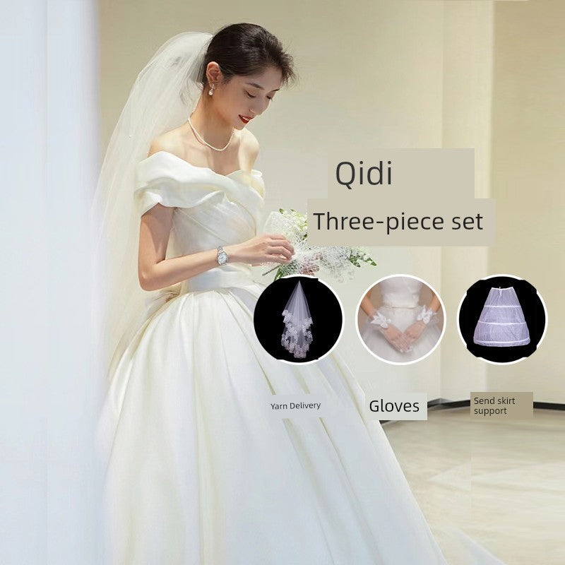off-Shoulder Long Trailing Maternity Satin Main Wedding Dress Good Vibrations