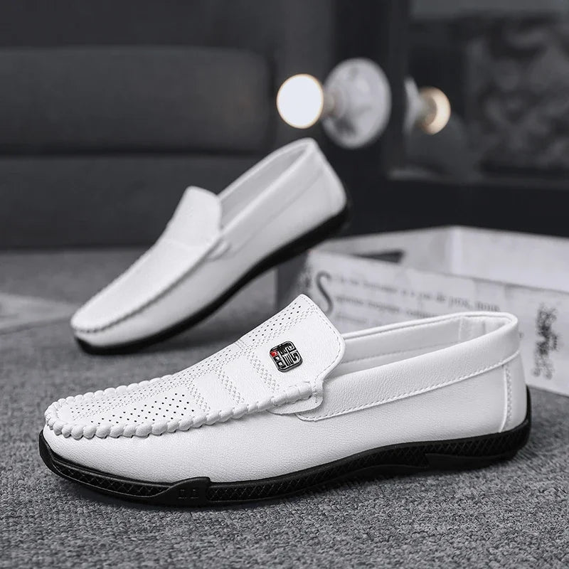 Fashion Leather Men Casual Shoes Slip on Italian Formal Loafers Luxury Brand Comfortable Men Soft Male Driving Shoes Moccasins Good Vibrations