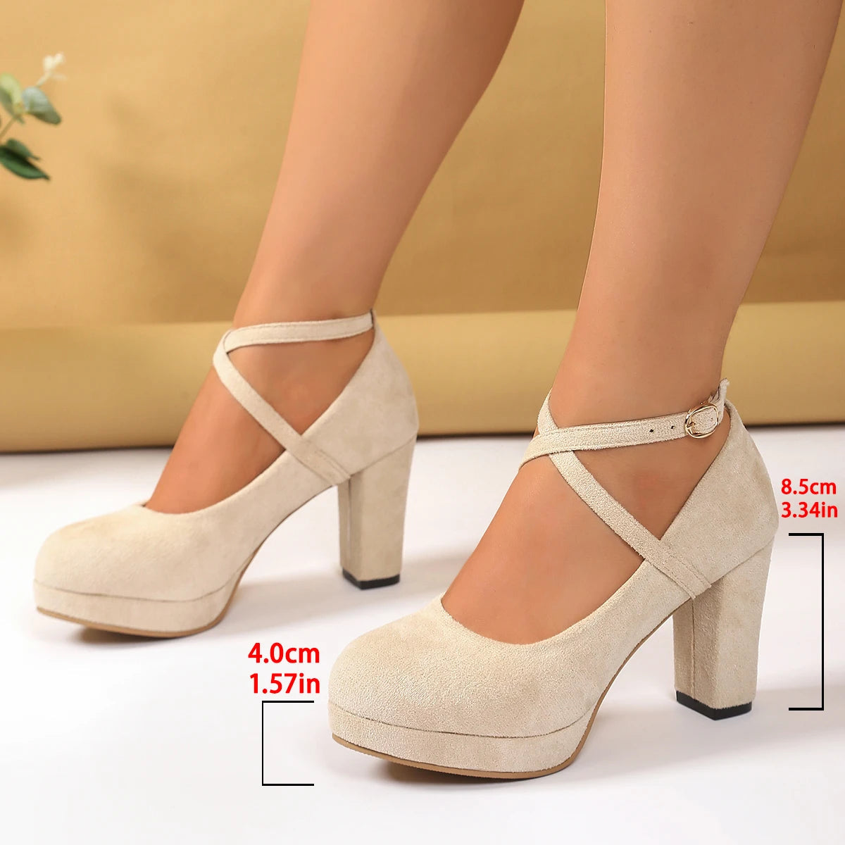 Women Shoes on Heels Women Platform Pumps Spring Summer Shallow Cross Strap Buckle Shoes Round Toe Shoes for Women High Heels Good Vibrations