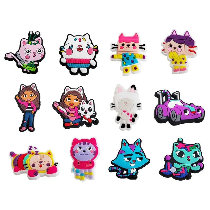 12pcs/set Gabby's Dollhouse Girls Cartoon Shoe Charms DIY Toy for Classic Clog Kids Gift Good Vibrations
