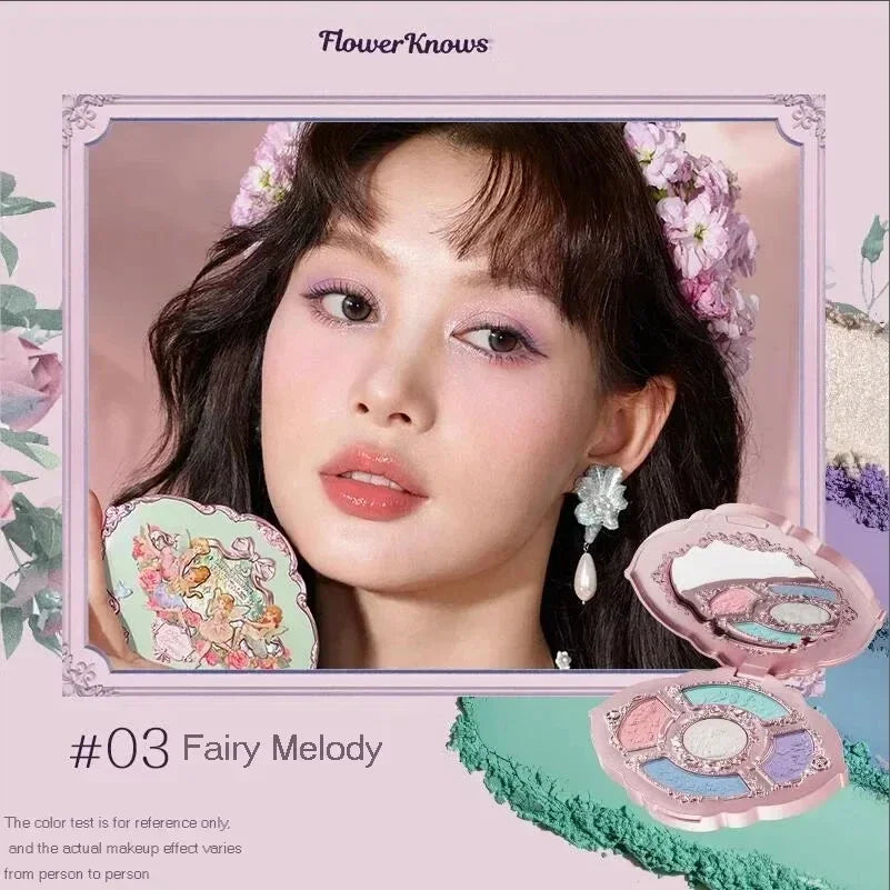 Flower Knows Moonlight Mermaid Eyeshadow Palette 8-Color Matte Shimmer Glitter Eye Makeup Cosmetics Women Beauty Eye Shadow Good Vibrations