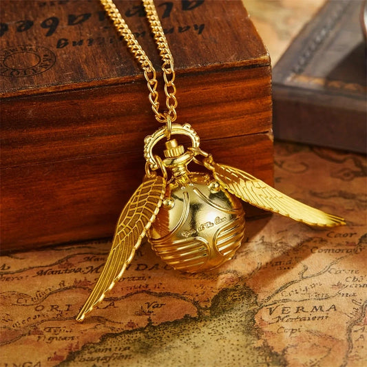 large small Golden Snitch spherical quartz pocket watch angel wing necklace pendant pocket watch Good Vibrations