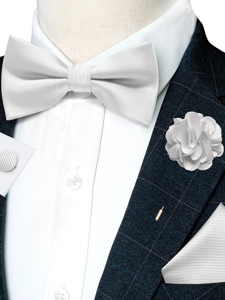 Wedding Bow Tie for Men Solid Pink Pre-tied Bowtie Pocket Square Cufflinks Corsage Set Party Business Silk Butterfly Knot Gift Good Vibrations