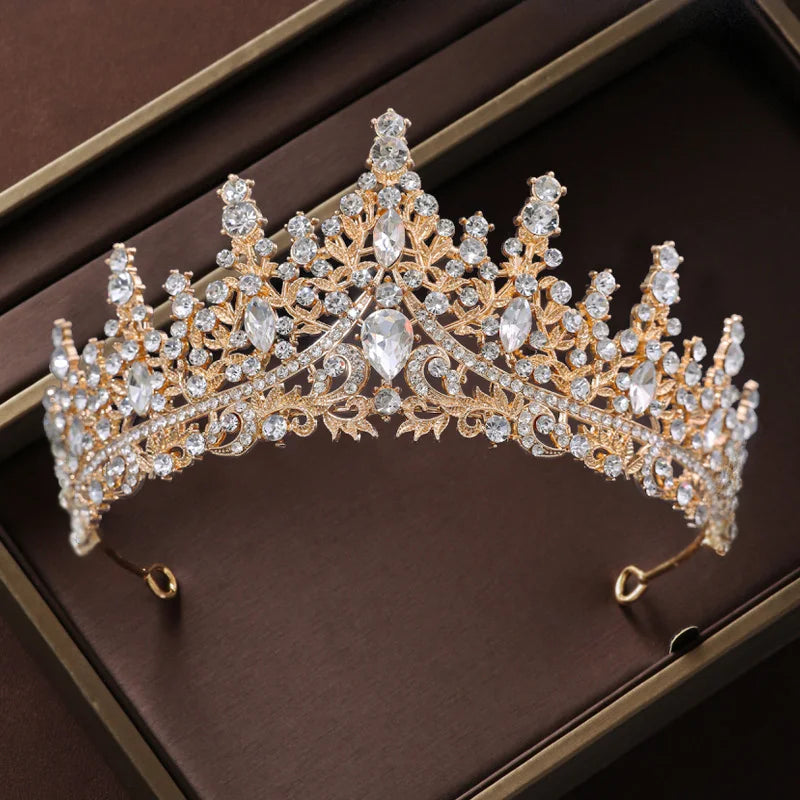 Bridal Wedding Jewelry 4-piece Set, Alloy Crystal Crown&Crystal Necklace&Earrings Women's Classic Wedding Tiaras Good Vibrations