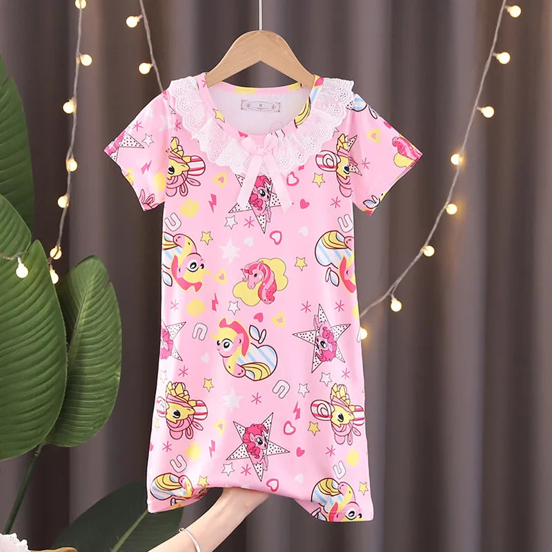 New Baby Girl Kuromi Nightgown Summer Children Short SLeeve Cartoon Nightdress Girls Clothing Children's Pajamas Dress 3-12T Good Vibrations