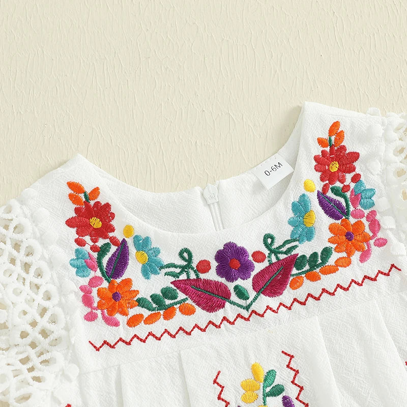 Toddler Girls Summer Dress Casual Floral Embroidery Square Neck Sleeveless Dress Baby Girls Princess Beach Party Dress Clothes Good Vibrations