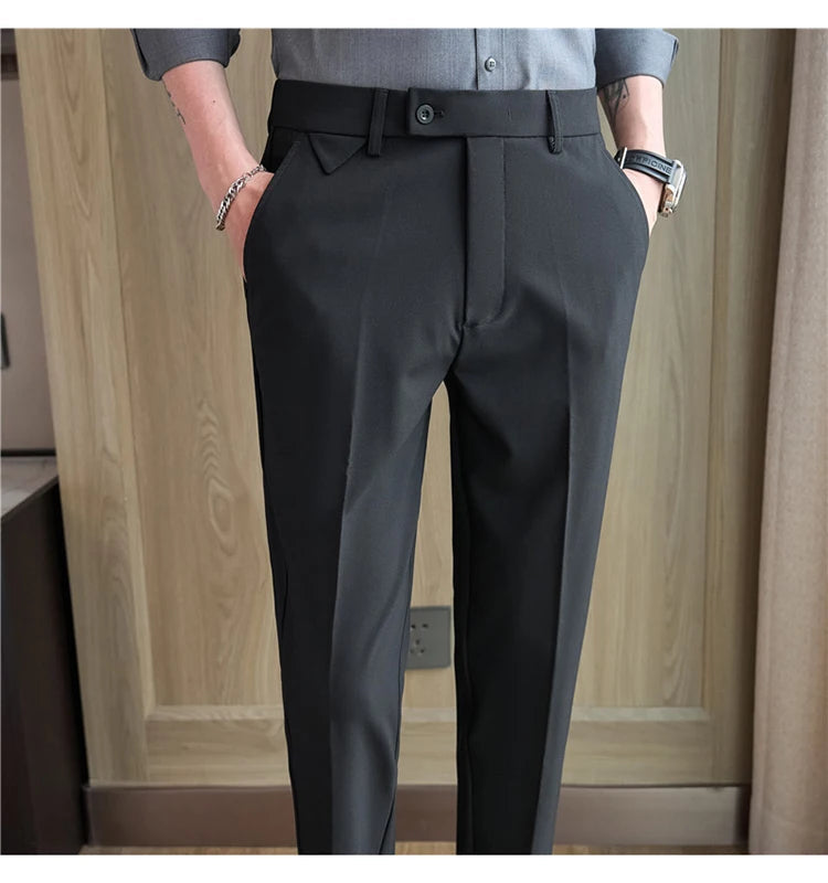 Men Suit Pants 2025 Autumn Elastic Waist Solid Slim Fit Dress Pants Office Business Casual Trousers High Quality Men's Clothing Good Vibrations
