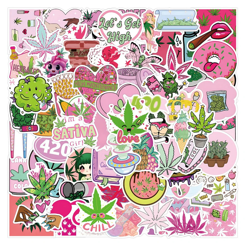 10/30/50/110PCS Leaves Weed Cartoon Stickers SmokingTobacco Graffiti Laptop Phone Car Skateboard Waterproof Cool Sticker Packs Good Vibrations Adult Super Store