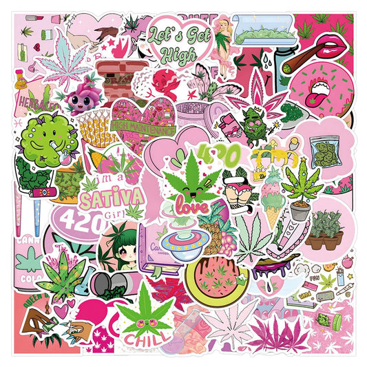 10/30/50/110PCS Leaves Weed Cartoon Stickers SmokingTobacco Graffiti Laptop Phone Car Skateboard Waterproof Cool Sticker Packs Good Vibrations Adult Super Store