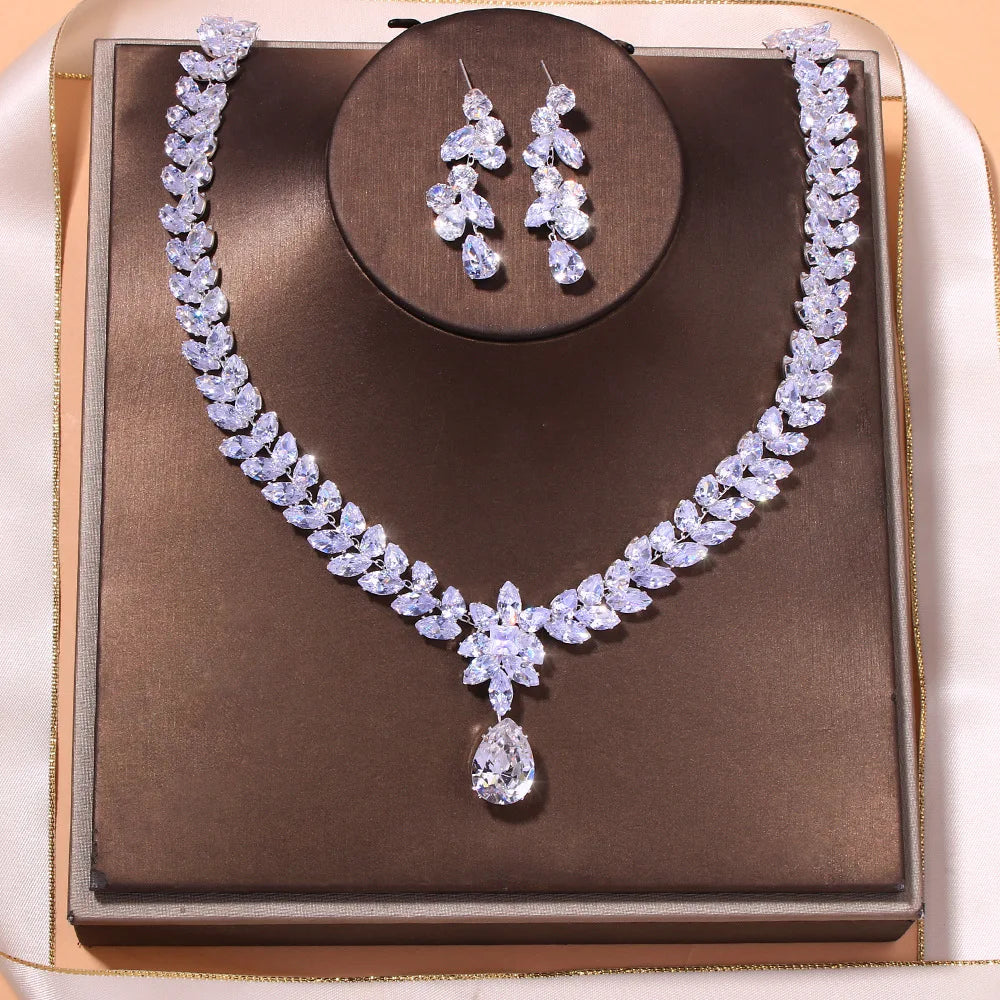 Zircon Wedding Earrings Luxury Bride Jewelry set Fashion Women's jewelry Gold Plated Accessory Good Vibrations