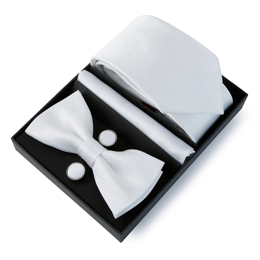 Mens Bussiness Ties Set With Bowtie Bow tie Necktie Square Towel Cufflinks For Groom Wedding Banquet Party Gift Box Accessories Good Vibrations