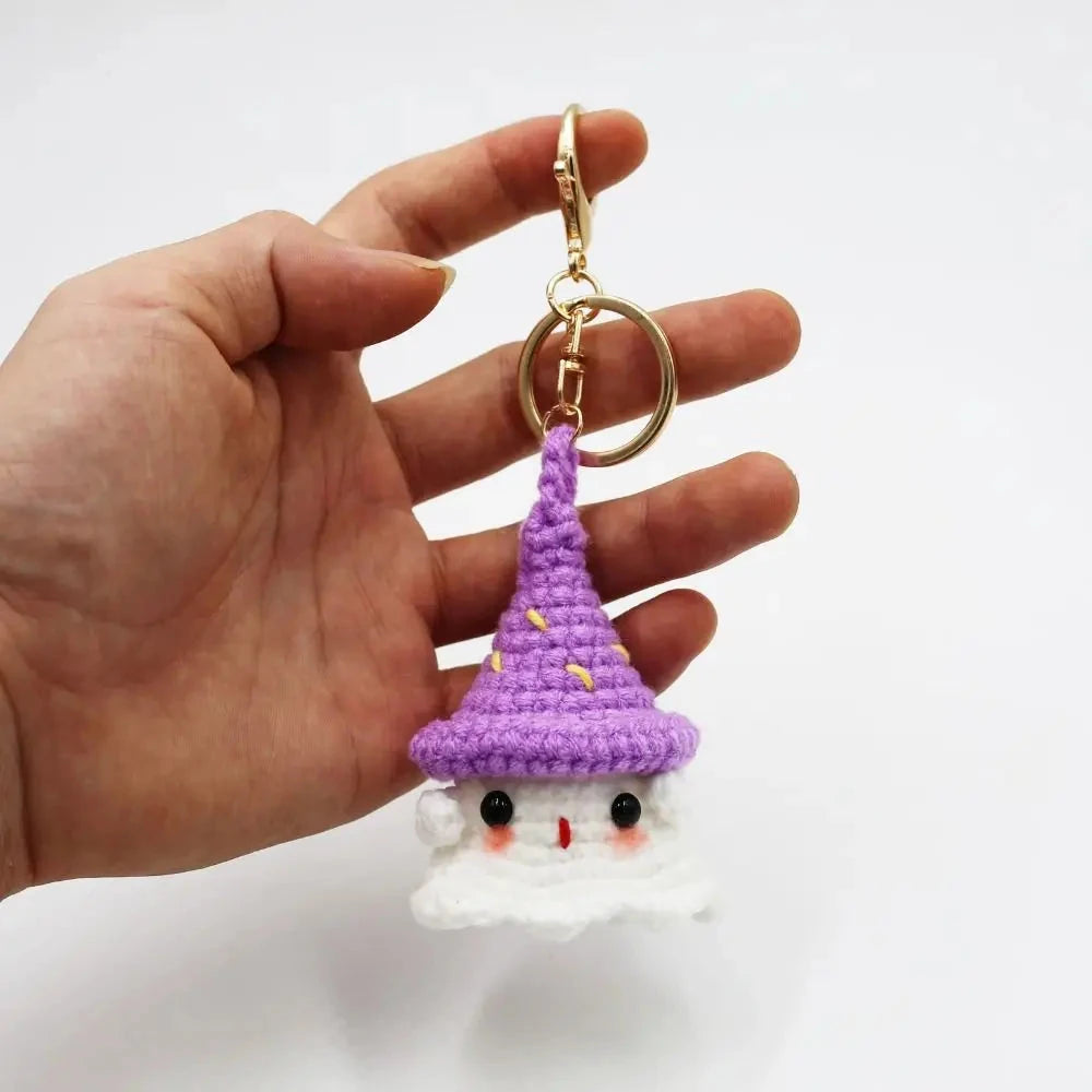 Handmade Knitting Ghost Keychain Creative Crochet Little Ghost Key Pendant Car Keyring Colorful Headwear Good Vibrations