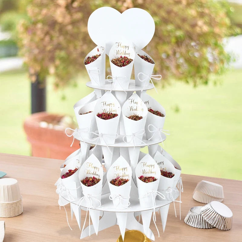 Kraft Paper Wedding Tray Confetti Cone Stand Box Tray Rustic Wedding Decoration Wedding Confetti Cones Wedding Cones Set supply Good Vibrations