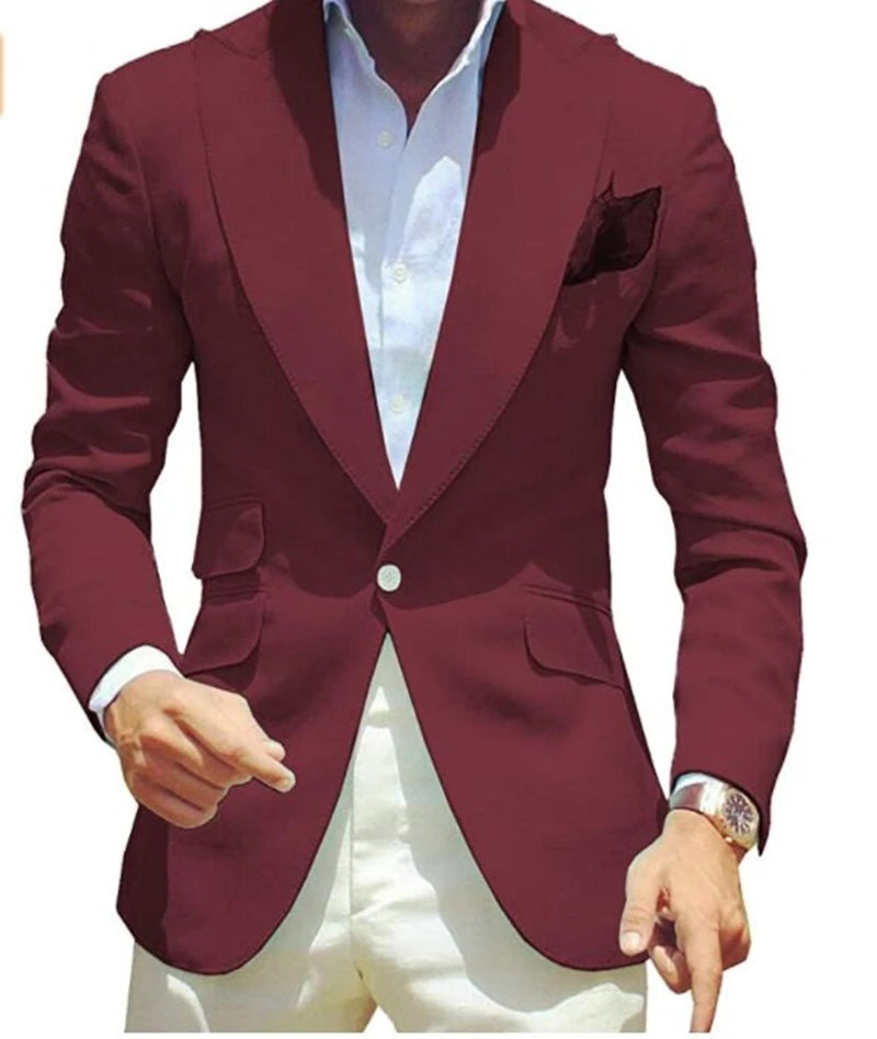 Pink Blazer for Men Peak Lapel Single Breasted Dinner Jacket Elegant Smoking Slim Fit Suit One Coat for Wedding/Business