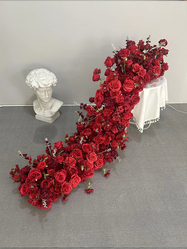pink colour Rose Large Flower Row Artificial Flower Row Runner Wedding Backdrop Decor Floral Wall Party showcase decoration prop Good Vibrations
