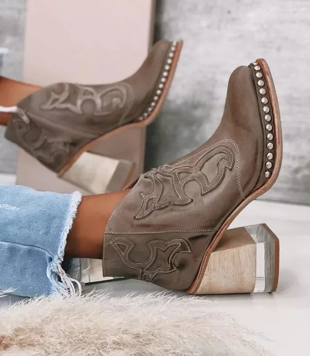 Platform Boots Autumn Female Ankle Boots PU Leather Embroidery Soft Short Boots Party Evening Footwear Zapatos De Mujer 35-43 Good Vibrations