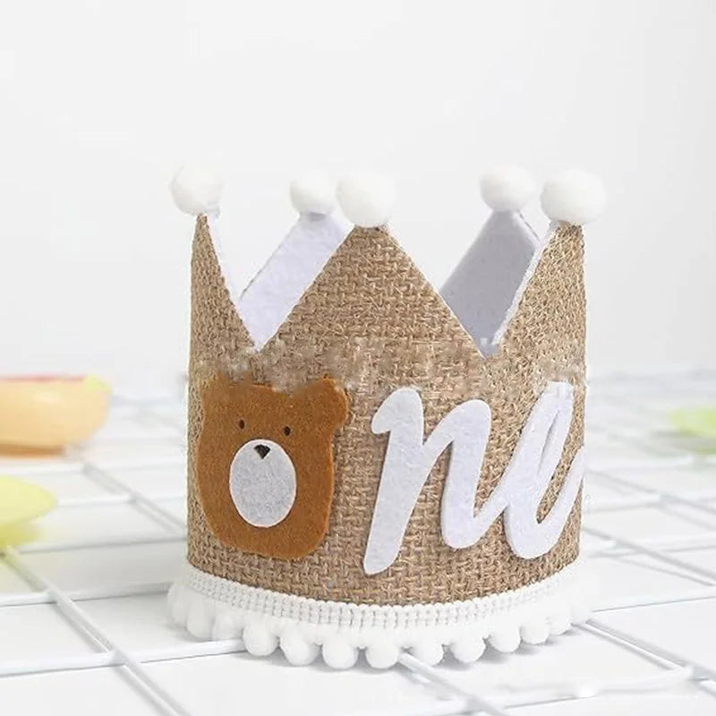 Baby's 1st Birthday Bear Crown Jungle Animal Bear Crown One Year Old Boy Girl First Birthday Party Balloon Supplies