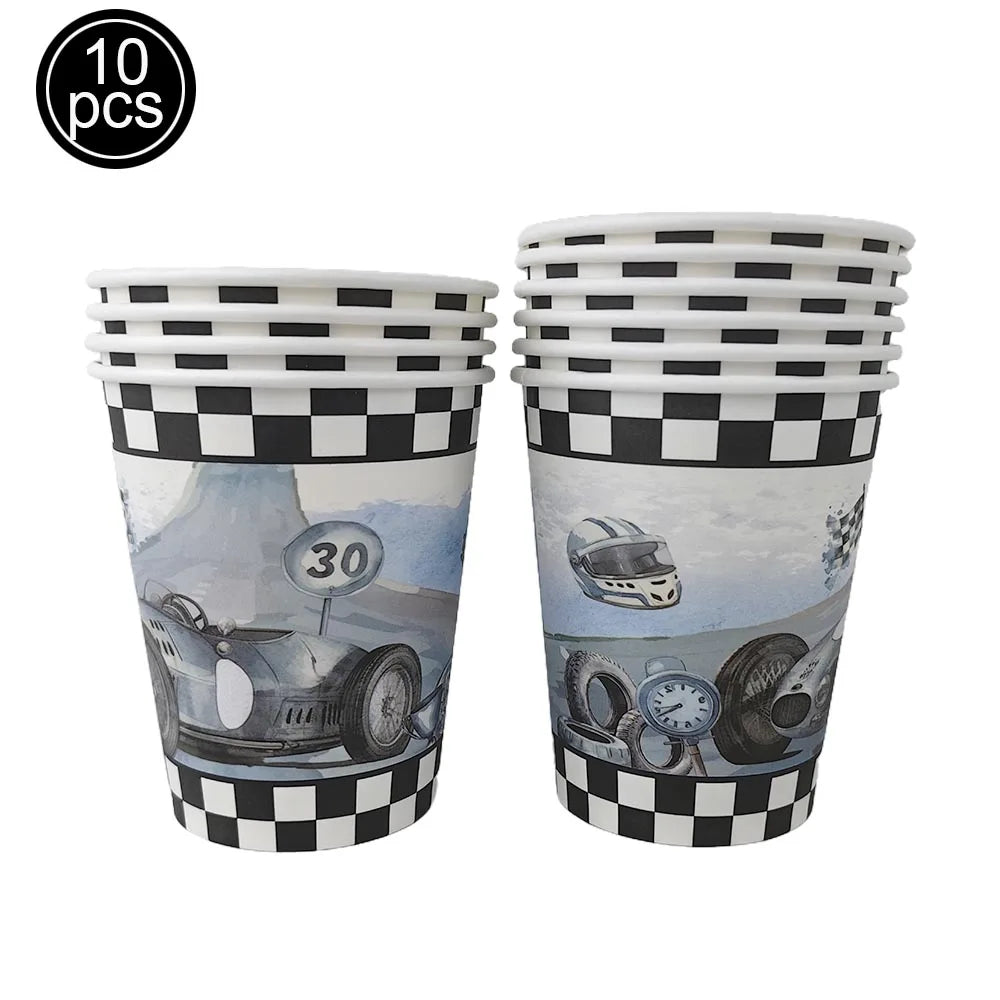 Race Car Party Tableware Plates Napkins Cup Two Fast Birthday Party Supplies Boys Racing Themed Two Years Old Party Decorations Good Vibrations