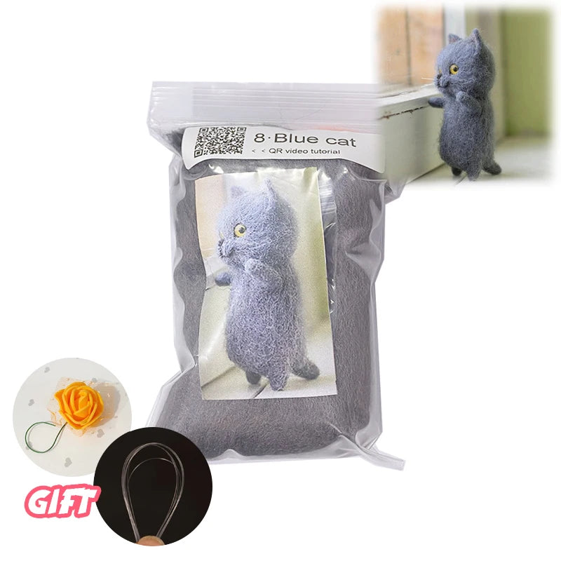 Cute and Interesting handmade toys DIY wool felt cat kits unfinished plush doll poking music toy gift Non-finished product Good Vibrations