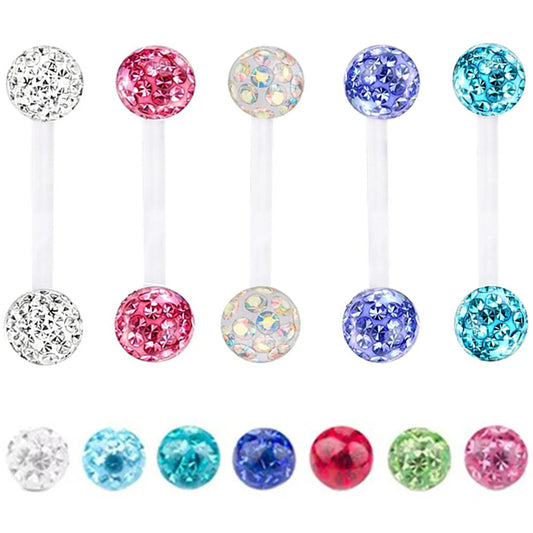 14g 1.6mm Acrylic Flexible 16/19/22/38mm Tongue Bar 6mm Epoxy Coved Crystal Double Ball Nipple Ring Barbell Piercing Good Vibrations Adult Super Store